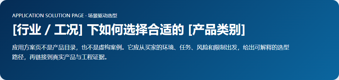 应用方案页从场景任务条件风险选型逻辑到工程证据和行动的内容流程