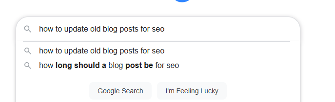 2026年9月20日在Google输入how to update old blog posts for seo的真实截图